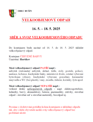 Svoz velkoobjemového odpadu - stanoviště Hartíkov